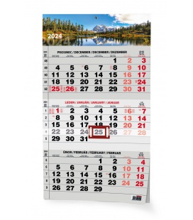 Wall calendar Tříměsíční - A3 (s mezinárodními svátky) - černý - Příroda 2024