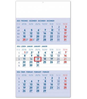 Wall calendar 3měsíční standard modrý – s českými jmény 2024