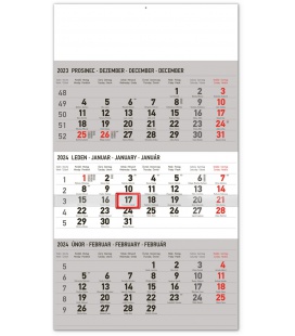 Wall calendar 3měsíční standard šedý – s českými jmény 2024